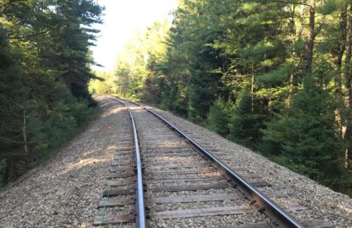 A few times, one crosses railroad tracks.